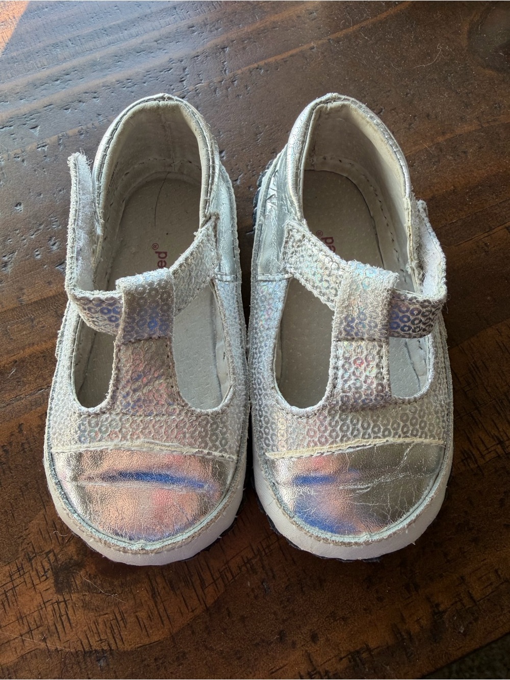 pediped Iridescent Silver Mary Jane Toddler Shoes